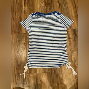Lauren Ralph Lauren Women’s striped T shirt with ruching on the sides, SM Petite